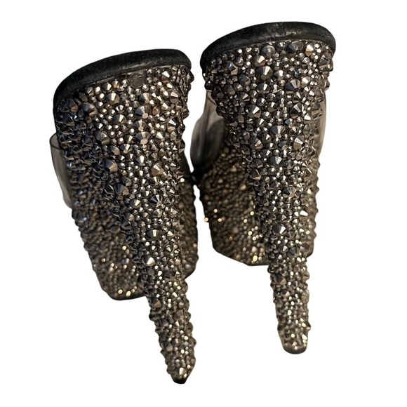 PLEASER Bejeweled Platform Slides Sandals Gunmetal Rhinestone Studs Fits Size 8 - Picture 5 of 8